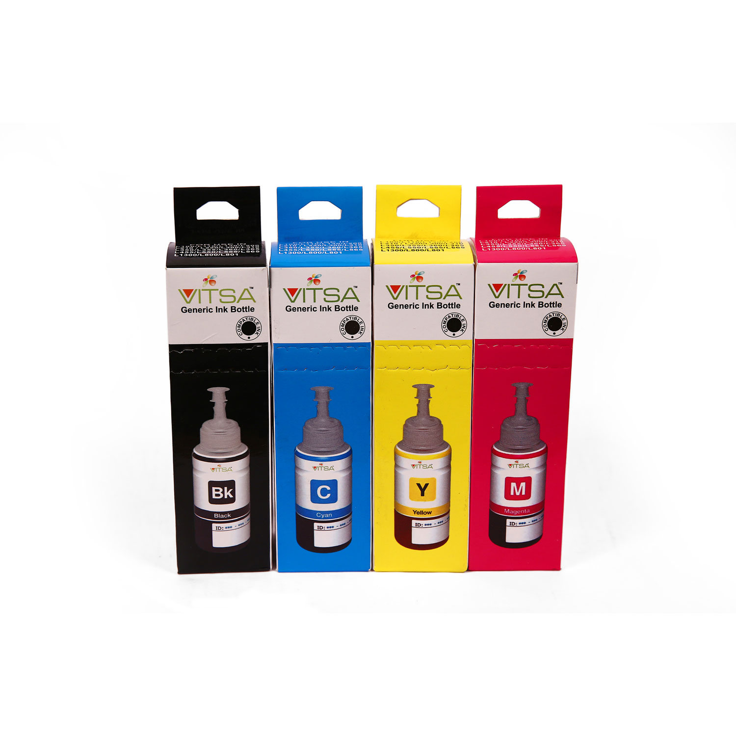 Vitsa T664 Ink Compatible For Epson Printers L100, L110, L130, L200, L210, L220, L300, L310, L350, L355, L360, L365, L380, L455, L550, L555, L565, L1301 (Set Of Four Colour)