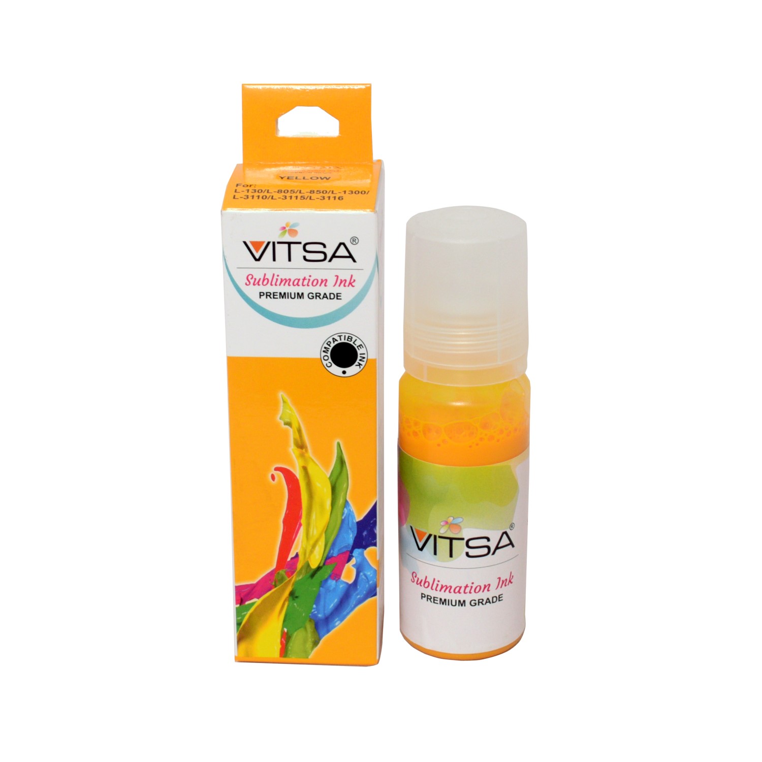 Vitsa Yellow Sublimation Ink For Epson - Heat Transfer Printing On Mugs, Mobile Cases, Polyester T-Shirts Etc For Use With Epson Color Printers -70Ml Bottle